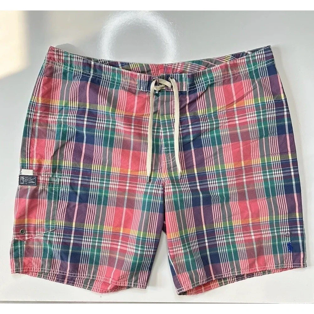 Polo Ralph Lauren Men's Swim Board‎ Shorts Swimwear Size 40 Plaid Hook & Fly